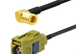 Fakra汽車連接器廠家直銷K型法卡母頭轉(zhuǎn)SMB彎母頭接RG174線15CM