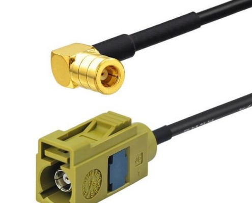 Fakra汽車連接器廠家直銷K型法卡母頭轉SMB彎母頭接RG174線15CM