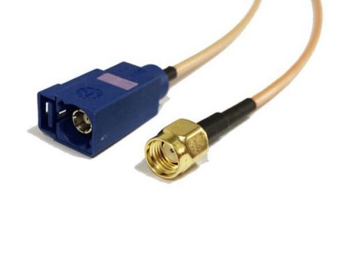 Fakra線束生產(chǎn)廠商直銷C型法卡母頭轉(zhuǎn)反極SMA公頭接RG316線15CM