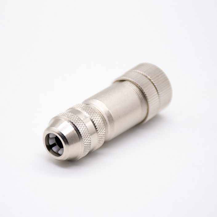 M12現(xiàn)場組裝插頭B編碼5芯母直式帶屏蔽金屬外殼