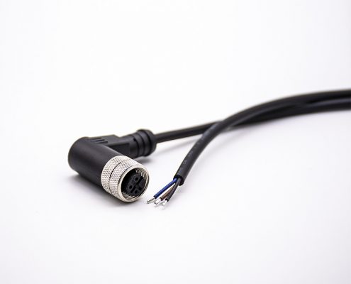 M12連接器3針母頭A扣彎式單邊線黑色注塑線5米