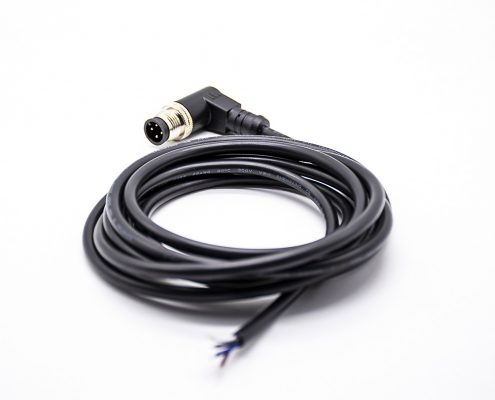 M12連接器4芯公彎頭A型編碼帶線型單邊線注塑線2M