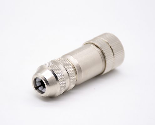 M12現(xiàn)場(chǎng)組裝插頭D編碼4芯母直式帶屏蔽金屬外殼廠家