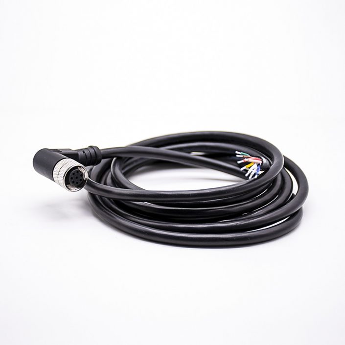 M12連接器8芯A型母彎頭不帶屏蔽注塑線2M