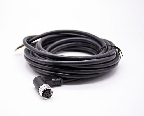 M12連接器8pinA型母彎頭不帶屏蔽單邊線注塑線2M