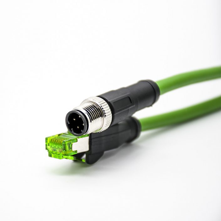 M12傳感器接頭4芯公頭D扣轉(zhuǎn)RJ45公頭直式單邊線3米