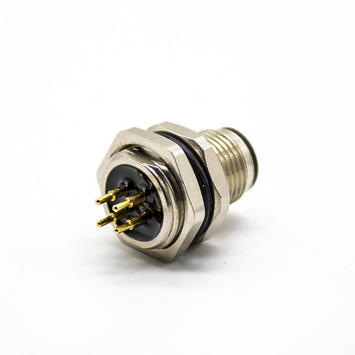 M12 4芯航空頭后鎖板防水直式A扣板端插座公頭焊接式接PCB板