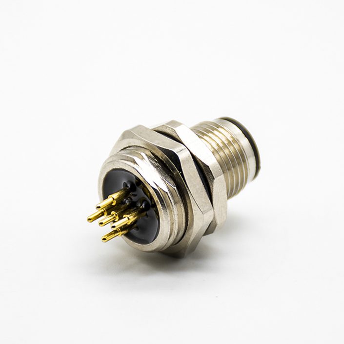 傳感器公頭插座A扣180°PCB板安裝后鎖板5芯M12防水連接器