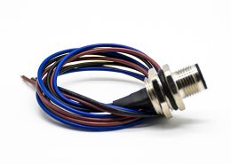 M12 A型編碼連接器3芯直式公插座后鎖板防水板端焊線0.5M