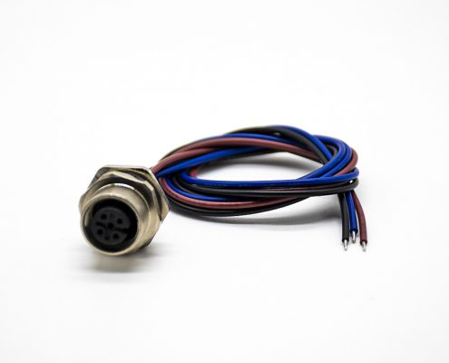 M12連接器母頭A扣3芯板端焊線0.2M直式后鎖板防水插座