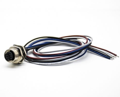 防水連接器焊線0.2M直式A扣后鎖板M12母頭5芯板端插座