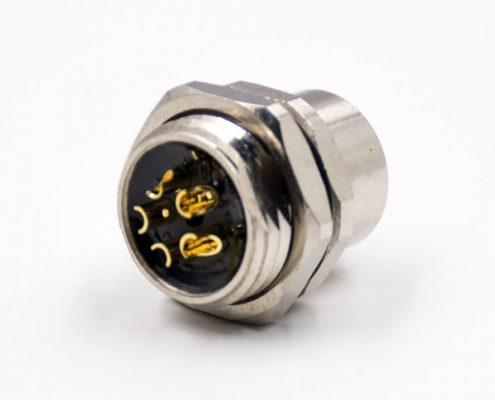 M12傳感器連接器5芯K扣母頭防水帶屏蔽直式后鎖板板端插座接線焊接式