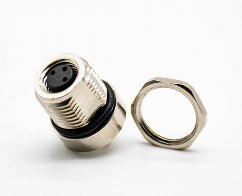 傳感器M8連接器180°母頭3芯接PCB板前鎖板防水焊接式板端插座