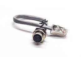 M12 工業(yè)網(wǎng)線 M12 8芯 A Code母座轉(zhuǎn)RJ45 公頭線長(zhǎng)30CM AWG24帶屏蔽