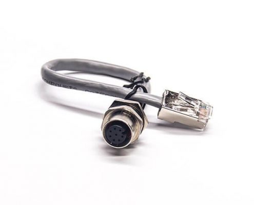 M12 工業(yè)網(wǎng)線 M12 8芯 A Code母座轉(zhuǎn)RJ45 公頭線長30CM AWG24帶屏蔽