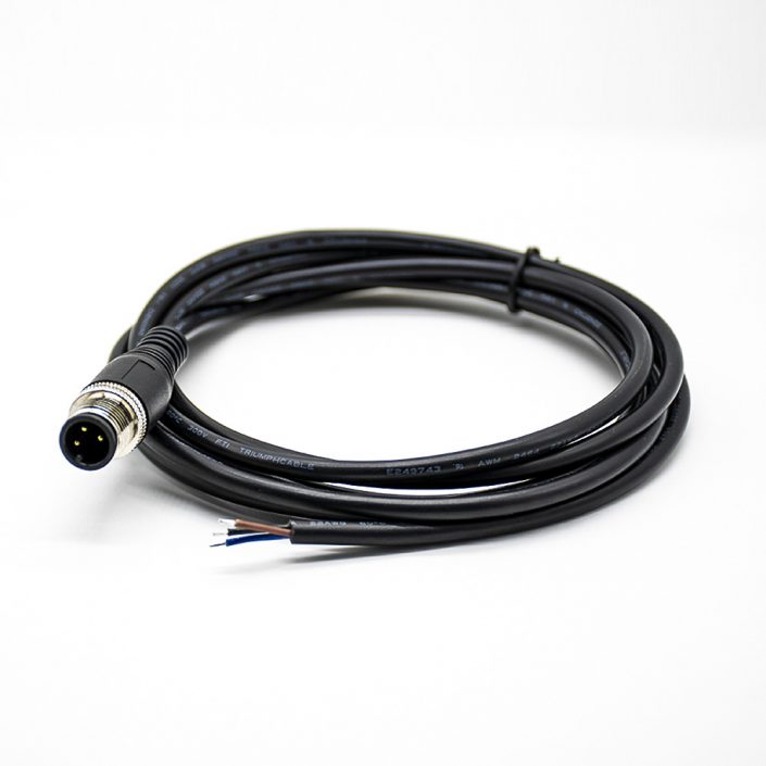 M12傳感器3芯防水連接器直公頭A扣不帶屏蔽直式單邊電纜2M