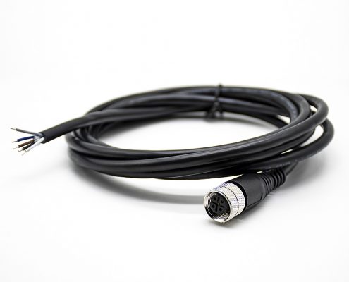 M12注塑成型5芯母頭A型直式不帶屏蔽接單邊線2米