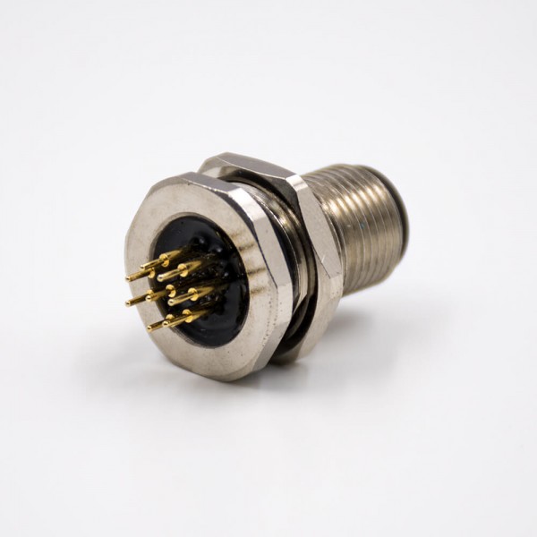 防水連接器M12板端插座A扣直式8芯公頭前鎖板接PCB板傳感器