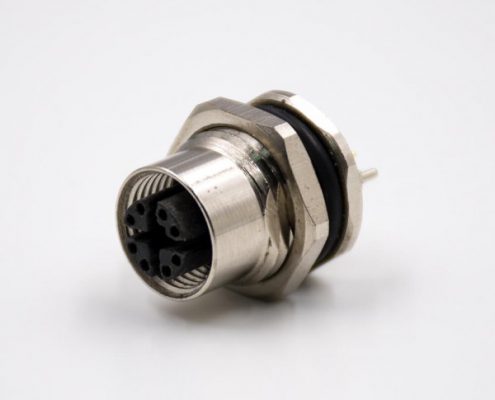 M12x扣板端插座直式8芯防水母頭接PCB板傳感器連接器