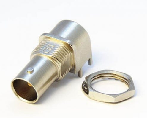 90度板插式BNC接口母頭接PCB板卡板式穿墻中心針貼片75歐姆