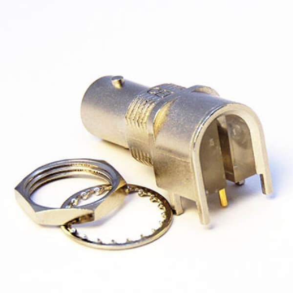 EB-001-0213 BNC座子PCB母頭彎式連接器前鎖穿墻插板3.3mm鍍鎳