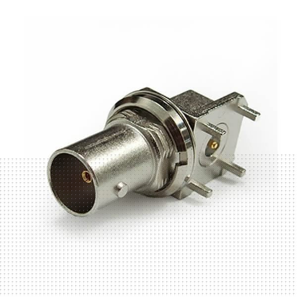 EB-001-0234 90度板端母頭插板穿孔式接PBC板75歐姆鍍鎳BNC射頻連接器