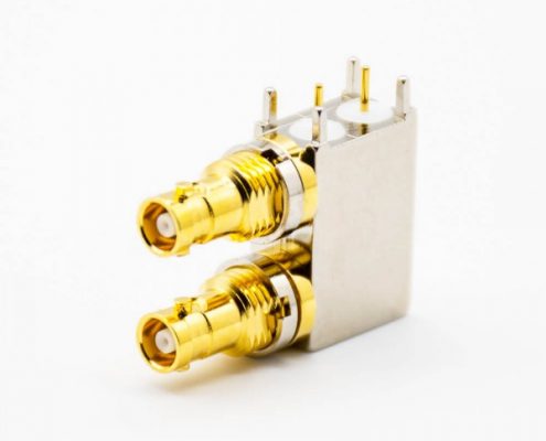 BNC插孔連接器母頭彎式PCB板安裝插孔雙端口卡口連接