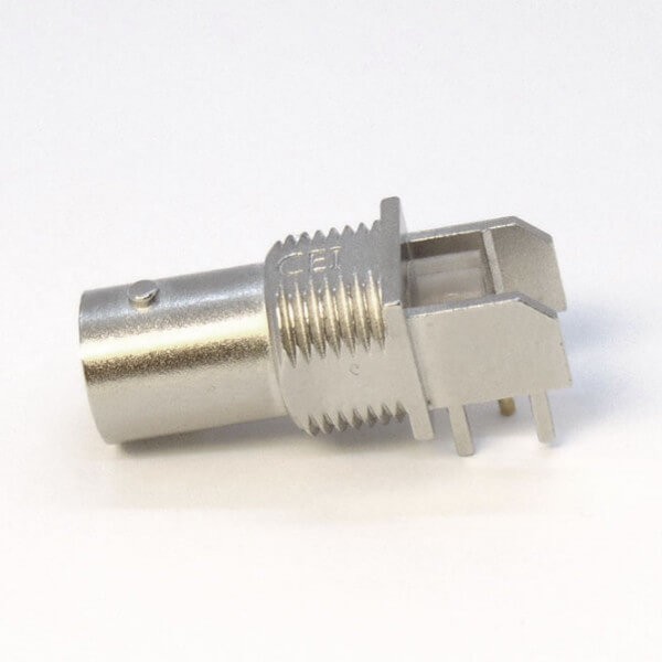 EB-01-0197 BNC連接器鍍鎳彎式母頭穿孔式接PCB板厚度8mm