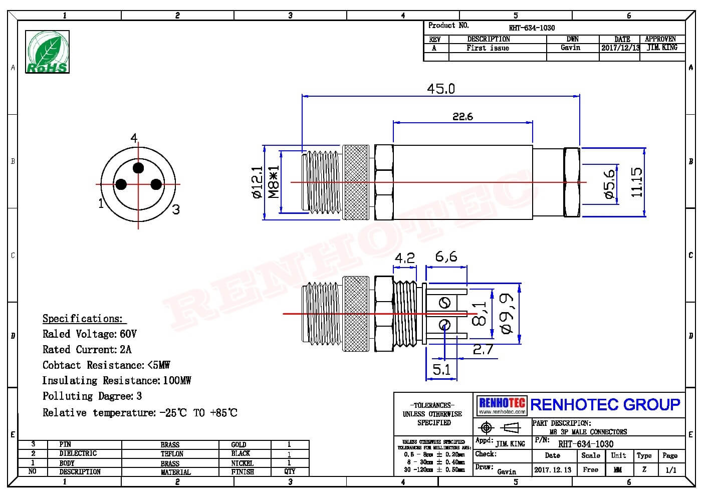 M8航空插頭連接器圓形3芯A型組裝式接線公插頭工業(yè)連接器