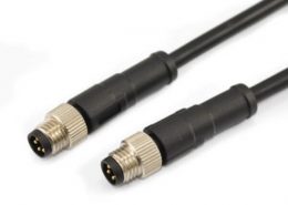 M8注塑成型4芯公頭線材連接器防水直式公插頭轉(zhuǎn)公插頭接1米24AWG線