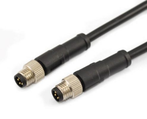 M8注塑成型4芯公頭線材連接器防水直式公插頭轉(zhuǎn)公插頭接1米24AWG線