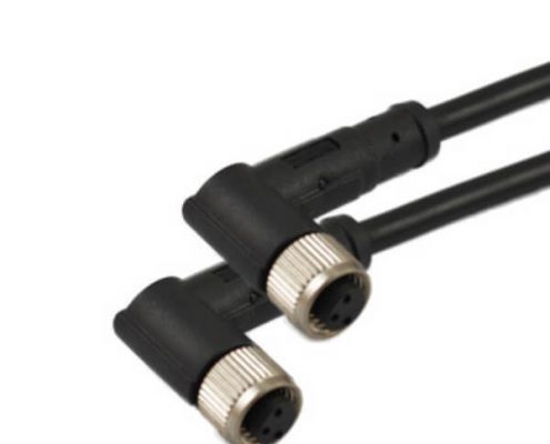 M8彎角母頭成型式90度3芯母插頭轉(zhuǎn)母插頭接1米PVC 24AWG線