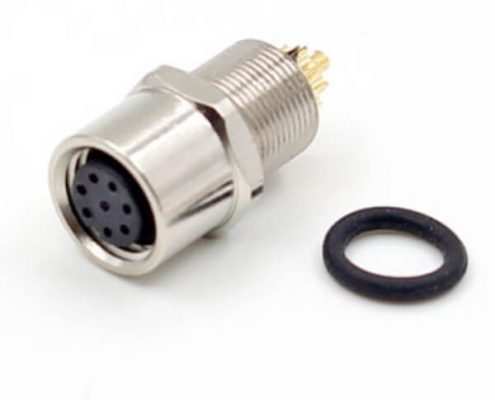 M8插座防水A型母座板端后鎖焊線式8芯航空連接器