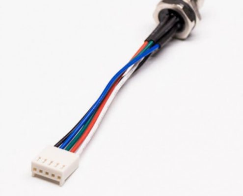 M8接Molex端子連接器B型板端前鎖直式防水5芯公插座轉(zhuǎn)Molex端子線50CM 24AWG線