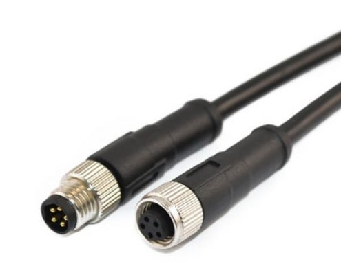 M8電纜插頭5芯公轉(zhuǎn)母直式注塑線材接1米24AWG線