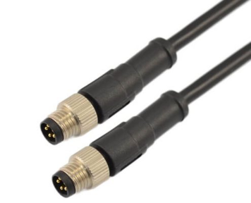 M8注塑線材防水連接器直式5芯公插頭轉(zhuǎn)公插頭接75CM 24AWG線