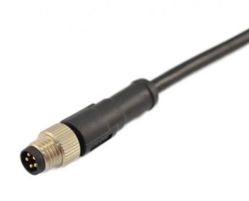 成型式M8航空插頭注塑款直式5芯公頭接線24AWG 75厘米