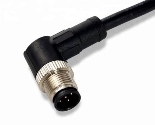 M8注塑彎頭傳感器A型成型式4芯公頭工業(yè)連接器接1米24AWG線