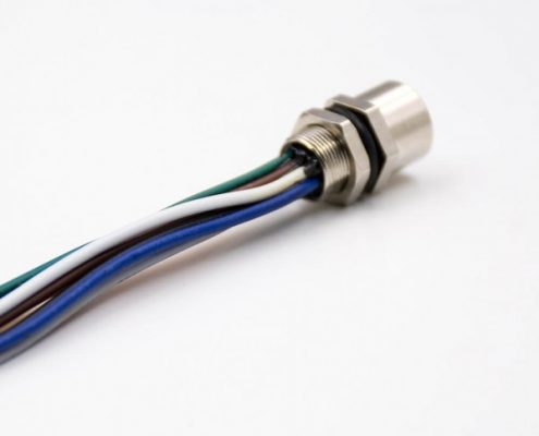 M8連接器母頭8芯A扣直式防水后鎖板板端插座接線26AWG線長1米焊接式傳感器