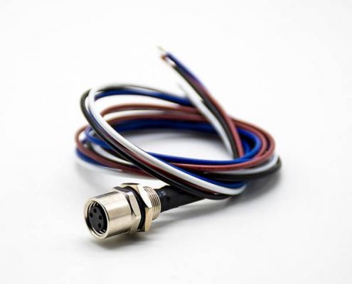 M8焊線連接器母頭直式4芯后鎖板防水板端插座帶線0.2米