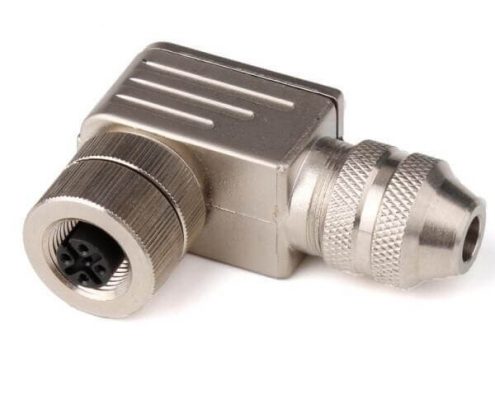 M12現(xiàn)場組裝插頭A編碼4芯母彎式帶屏蔽金屬外殼PG7/PG9