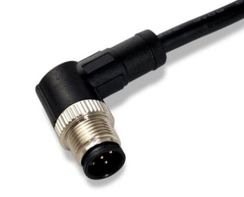 M12連接器 4pin 公頭彎頭A型編碼屏蔽型預(yù)鑄式帶線型防水插頭1M AWG22