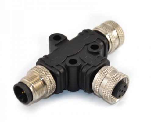 M12轉(zhuǎn)接頭T型A編碼5芯公轉(zhuǎn)雙母M12轉(zhuǎn)M12