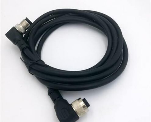 M12電纜彎母頭5孔雙邊帶線1M AWG24連接器不帶屏蔽防水