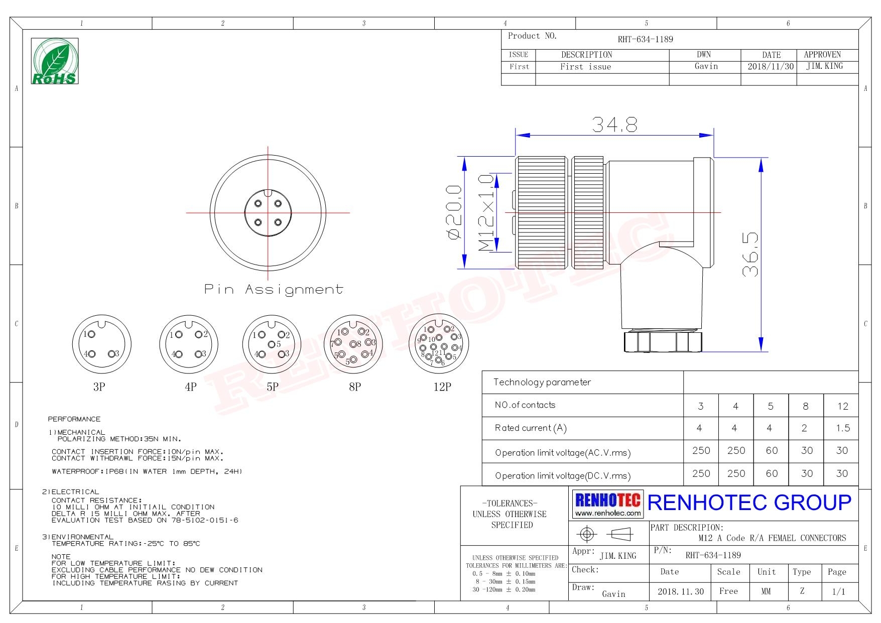 M12現(xiàn)場組裝插頭A編碼5芯母彎式不帶屏蔽塑料外殼PG7廠家