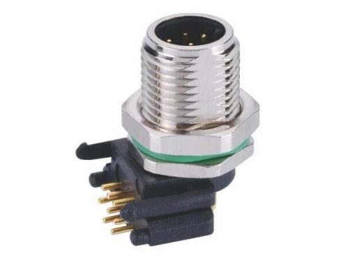 M12 8芯彎頭公頭PCB插板A扣防水插座連接器
