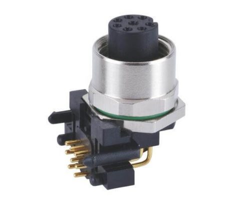 防水連接器彎頭8芯M12母頭PCB插板座子