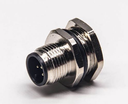 M12 5芯公頭前鎖板焊線插座 M12*1 防水直式A扣帶屏蔽