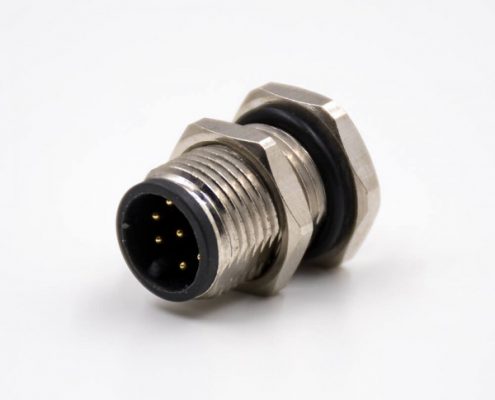 M12 8芯公頭連接器板端插座防水A扣180°接PCB板傳感器