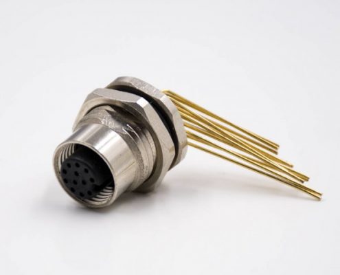 插座母頭M12板端插座A扣彎式防水12芯前鎖板插孔連接器